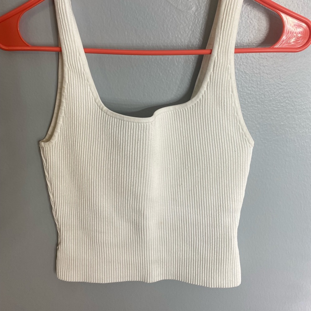 Aritzia White Ribbed Tank Crop Top